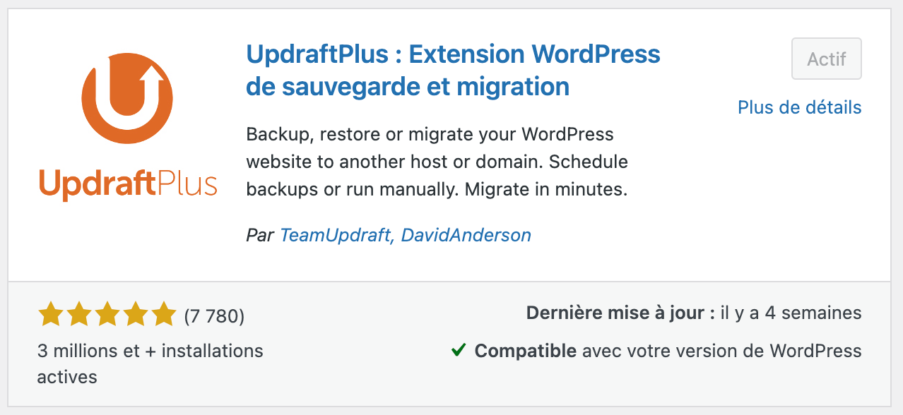 Extension WordPress Sauvegarde - Updraftplus Extension WordPress Sauvegarde - Updraftplus