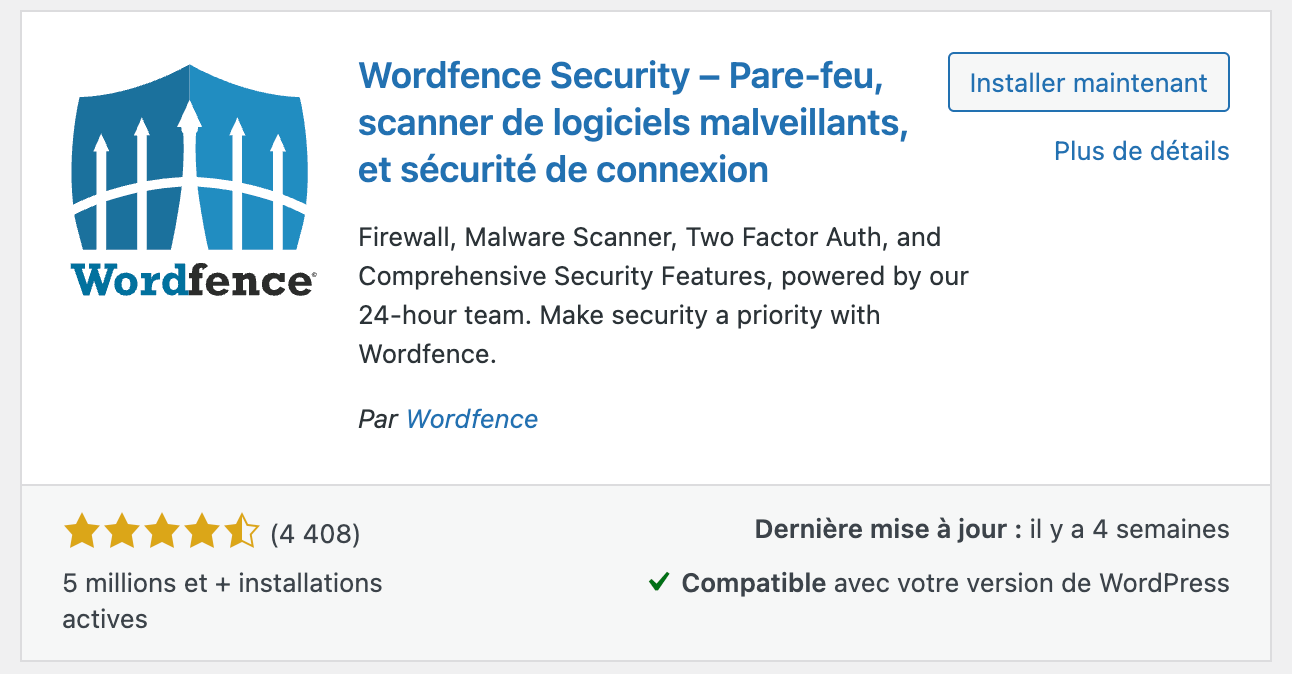 Extension WordPress Sécurité - WordFence Extension WordPress Sécurité - WordFence