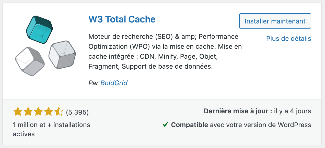 Extension WordPress performance - W3 Total Cache Extension WordPress performance - W3 Total Cache