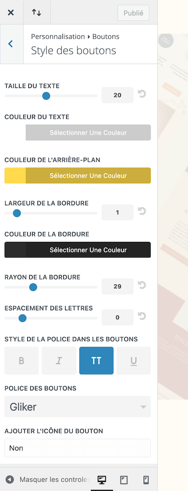 Personnaliser apparence Thème WordPress DIVI - boutons Personnaliser apparence Thème WordPress DIVI - boutons
